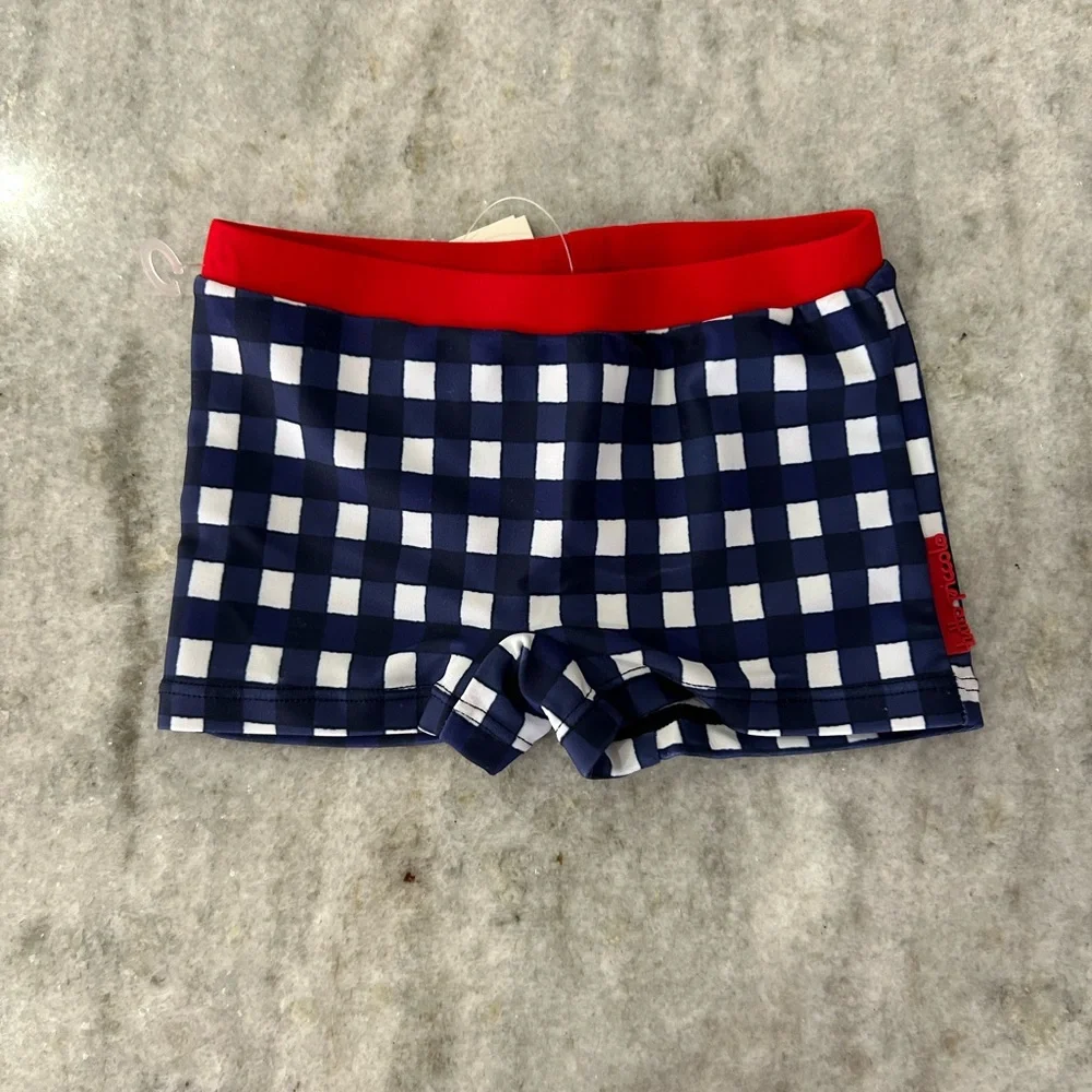 Kids Swim Trunks - Red and Blue Checkered